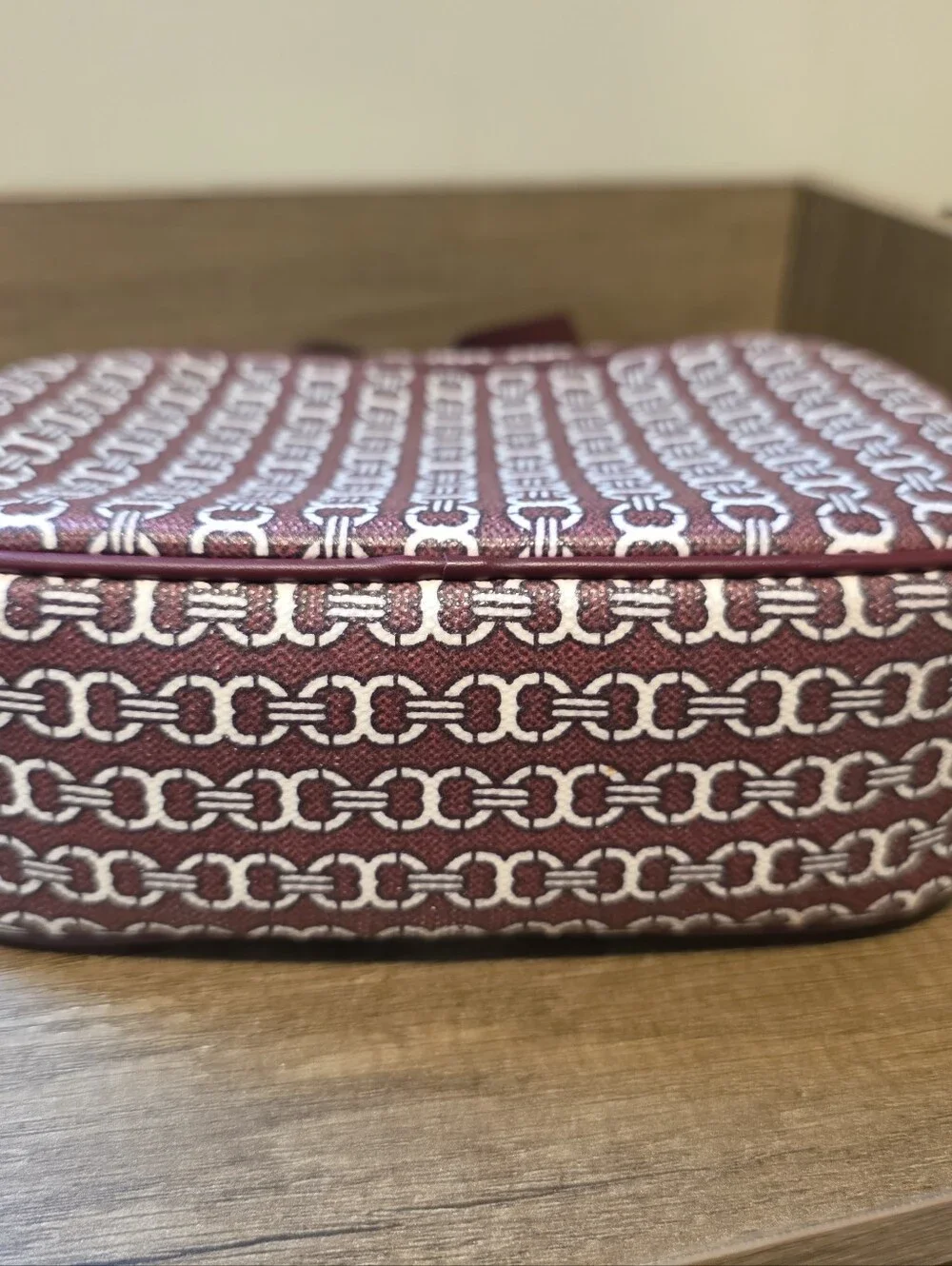Tory Burch Burgundy and White Patterned Crossbody